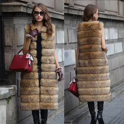 

New Faux Fur Vest Autumn Winter Warm Long Faux Fur Coat Women Luxury Faux Fur Jacket Fur Gilet Fourrure veste femme