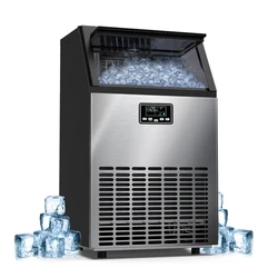 Máquina de hielo comercial de 68KG, 100 libras/24H, máquina de hielo de acero inoxidable bajo encimera con almacenamiento de hielo de 33 libras