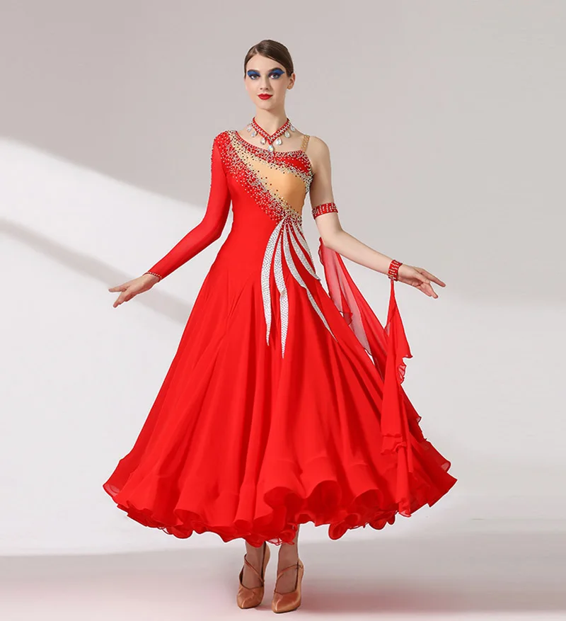 ผู้หญิงขั้นสูงบอลรูมเต้นรําชุดLady 2024 ใหม่สีแดงProfessional StageมาตรฐานFlamenco Waltz Tango Ballroom Dance Dresses