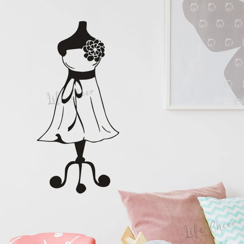 Mannequin Model Vinyl Wall Sticker Tailor Sewing Store Decoration Cloth Dress Stand Wall Decals Beauty Dress Mannequin Posters