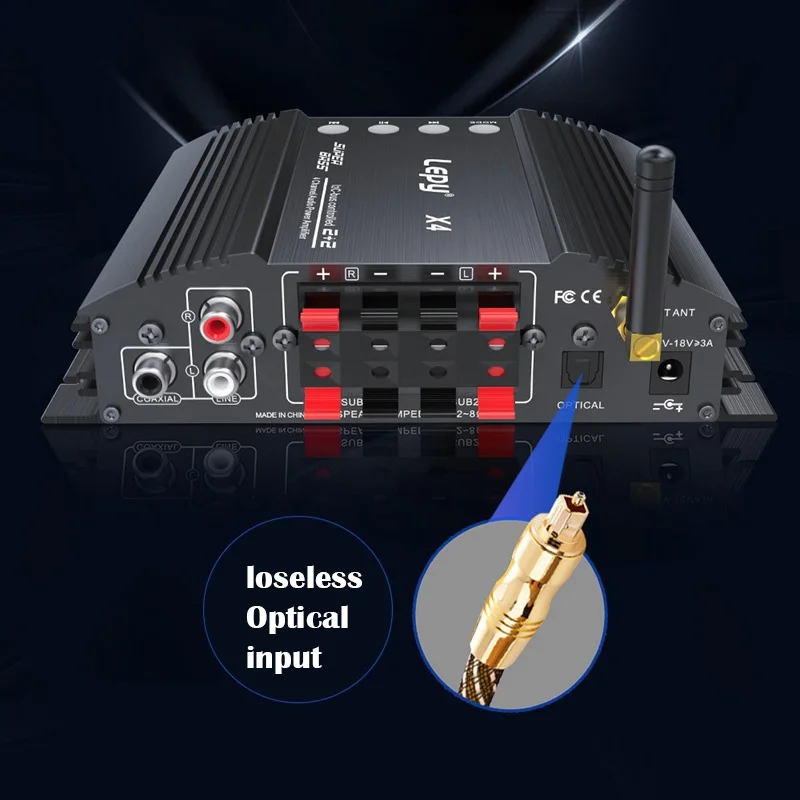 HIFI 5.0 Bluetooth Power Amplifier, Optical Fiber, Coaxial Input, 2.1 Audio Amplificador Dual Subwoofer Output, 4 Channels