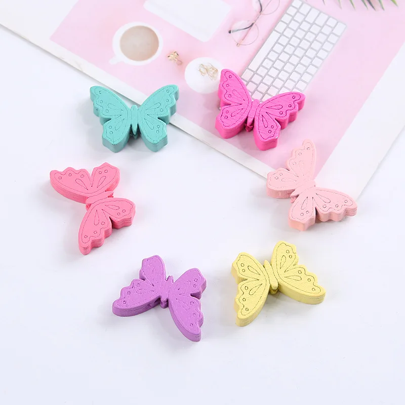 50Pcs Color Butterfly shape Wood Spacer Beads Wooden Beads Children DIY Handmade Beaded Material Loose Bead Baby Toy Accessories