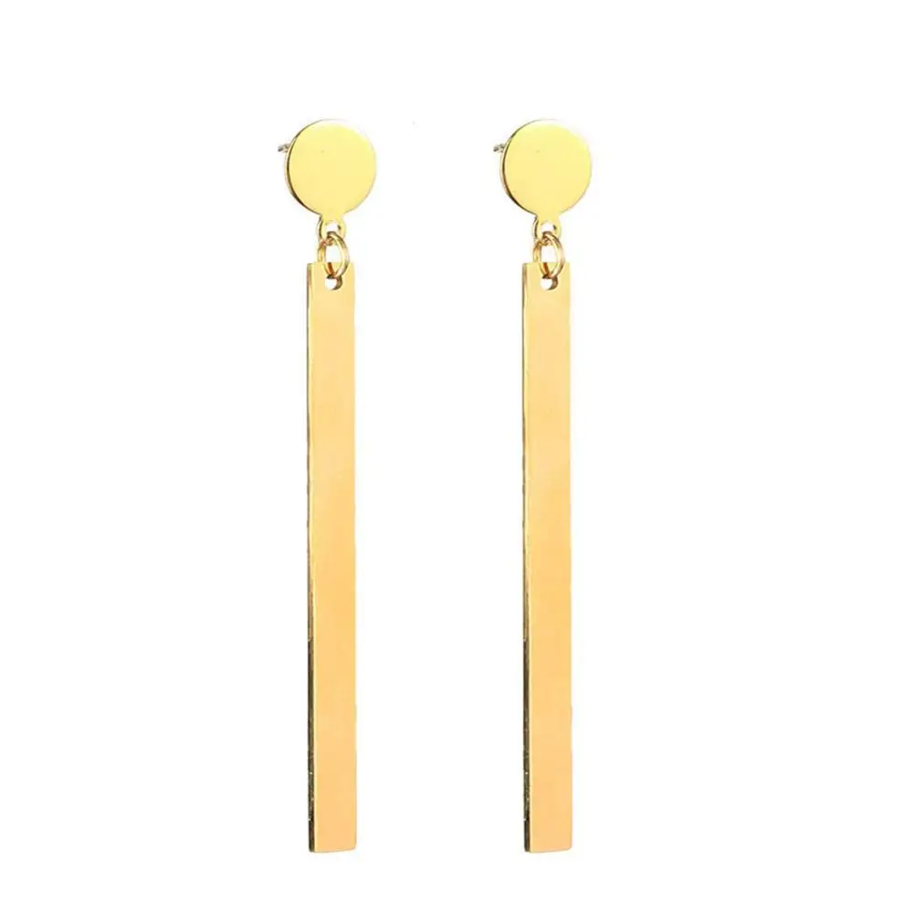 Korean Women's Long Earring Gold Color Stainless Steel Geometry Charm Pendent Stud Earrings For Women Jewelry 2020