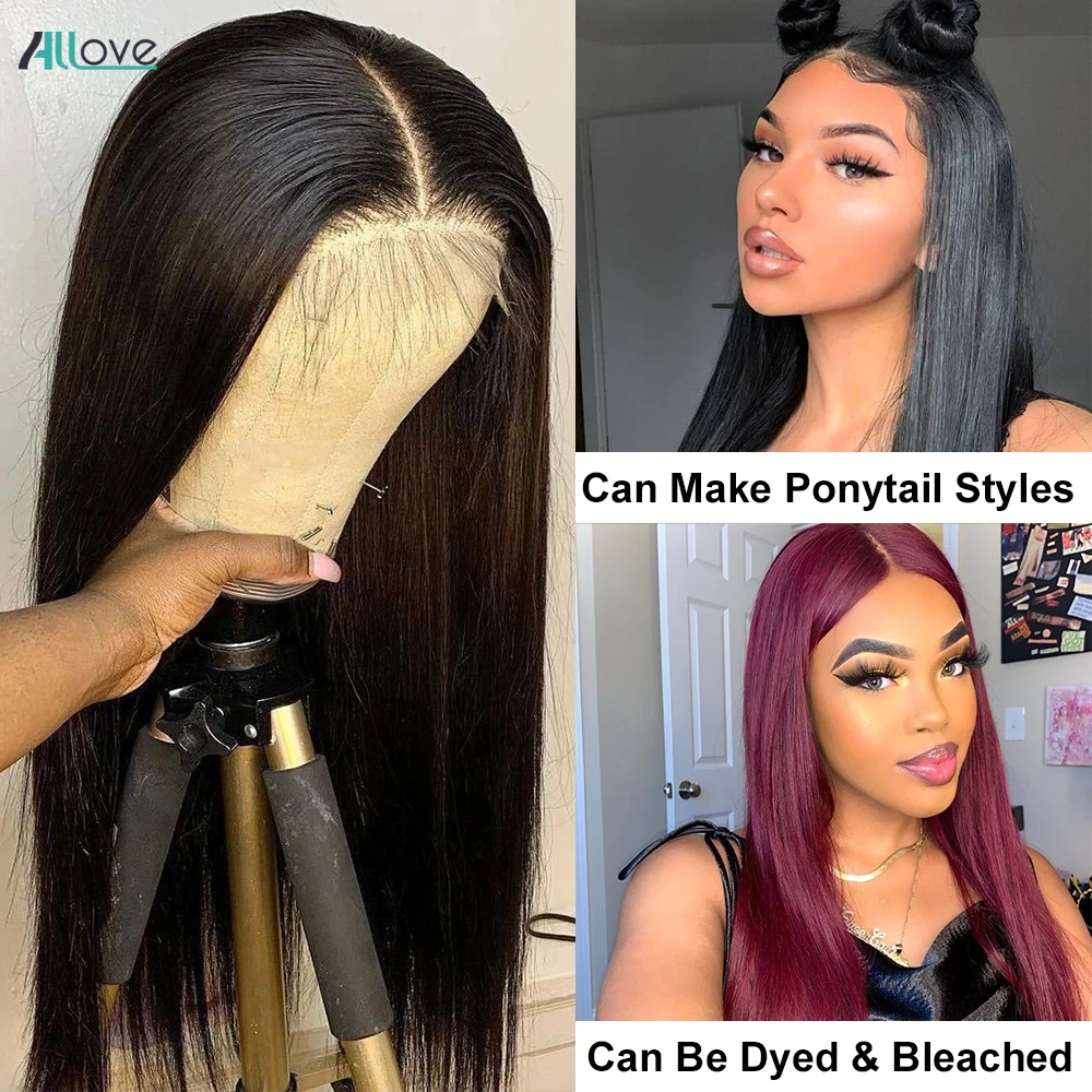 Allove Transparent 4x4 Closure Wig Human Hair Wigs 250 Density Lace Wig Bone Straight Lace Front Human Hair Wigs for Women