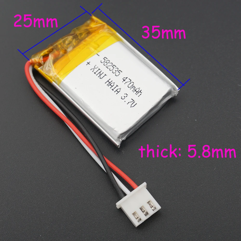 XINJ 3,7 V 470 mAh Polimerowy akumulator litowo-jonowy 582535   Lipo JST-XH 3pin 2,54mm do kamery samochodowej DIY GPS Sat Nav Driving