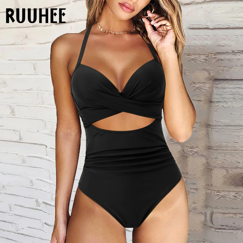 Sexy One Piece Swimsuit Women 2024 Push Up Monokini Solid  Bathing Suits XL Size Bikini Bodysuit Beachwear Swimwear Female