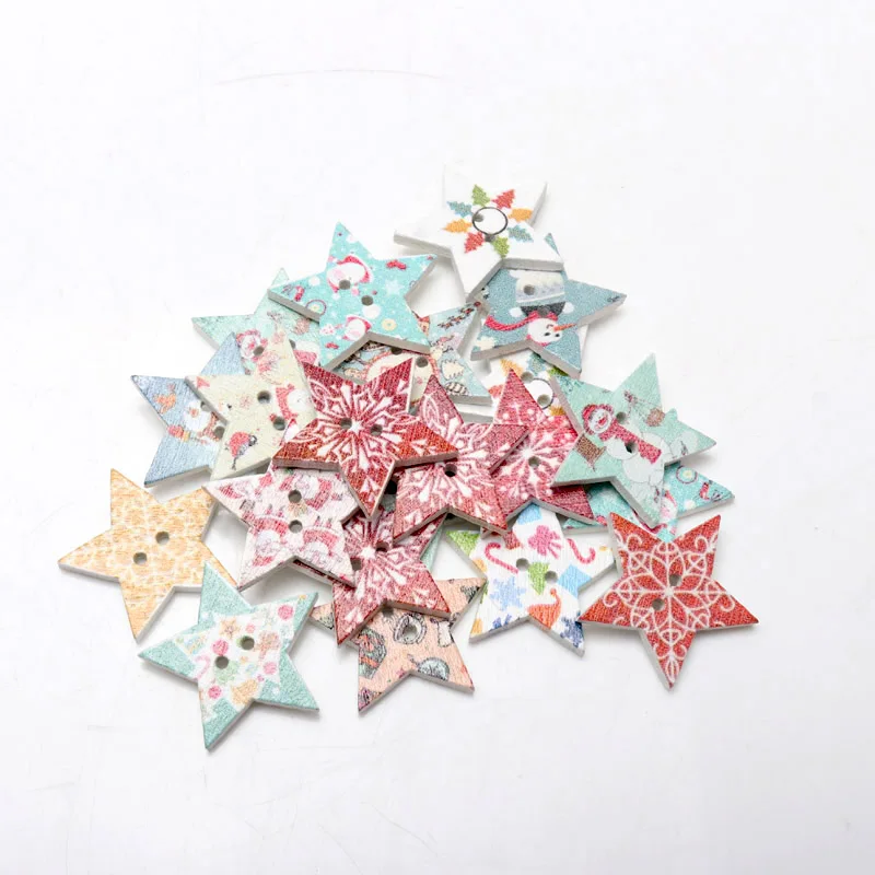 50pcs/pack Mix Christmas Decorative Wooden Buttons DIY 2 Holes Handmade Scrapbooking For craft Supplies Sewing Accessories