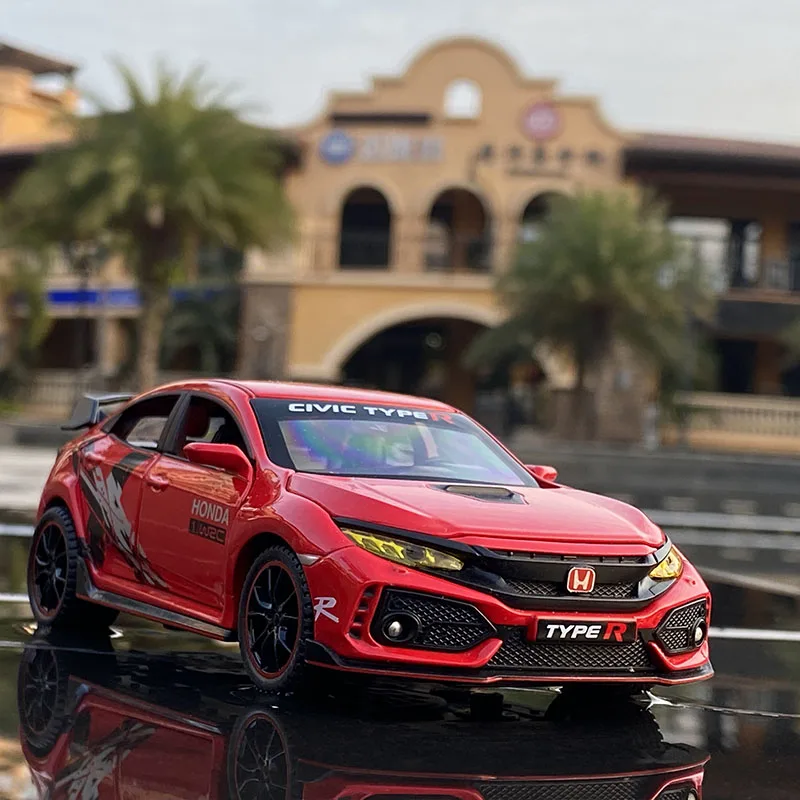 Coche de aleación de TYPE-R HONDA CIVIC 1:32, vehículo deportivo de Metal, fundido a presión, colección de sonido y luz, regalo para niños