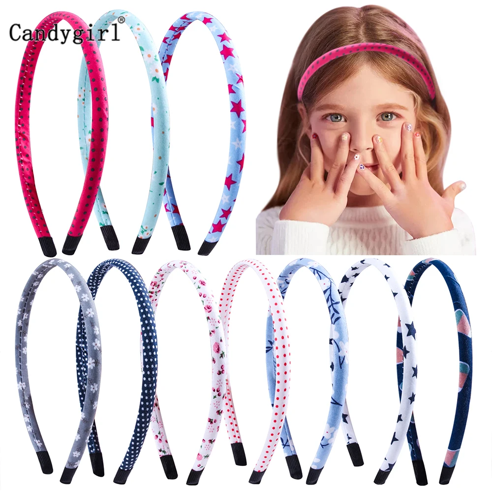 6/9/10/12pcs Flower Printed Headband for Girls Satin Fabric Covered Hair Band Plastic Multicolor Headpieces Hair Accessories