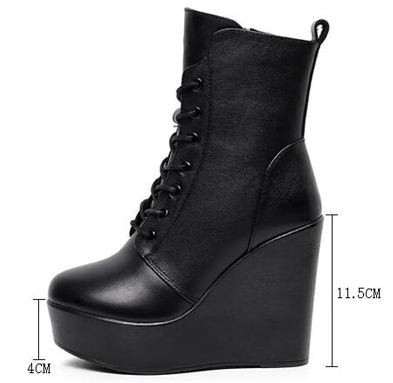 GKTINOO 2024 Fashion Genuine Leather Autumn Winter Boots Platform Wedges High Heel Boots Black Women\'s Boots Plus Size 33-43