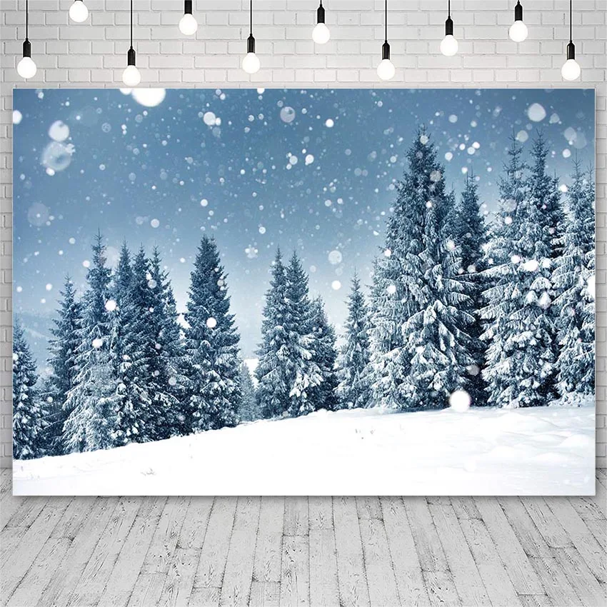 Avezano Background Photography Snow Winter Christmas Wonderland Bokeh Forest Bright Lights Decor Backdrops For Photo Studio