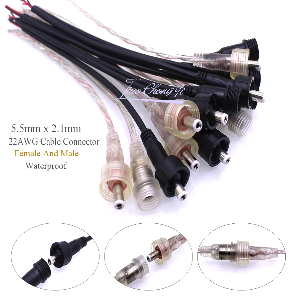 1/5/10/50 pairs 5.5mm x 2.1mm 22AWG Male Female DC IP67 Waterproof Power Extension Cable