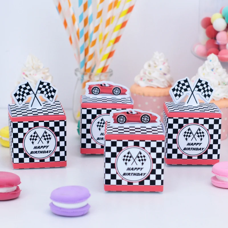 Race Car Racing Treat Boxes Gift Bags Candy Wrapping Birthday Party for Boy Decoration Baby Shower Event Festival Decor 5pcs