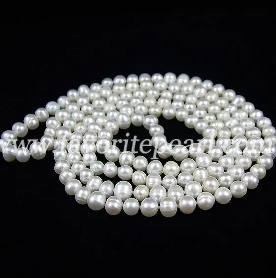 

Favorite Pearl Necklace 46 inches 7-8MM White Genuine Freshwater Pearl Long Necklace Wedding Birthday Fine Jewelry Women Gift