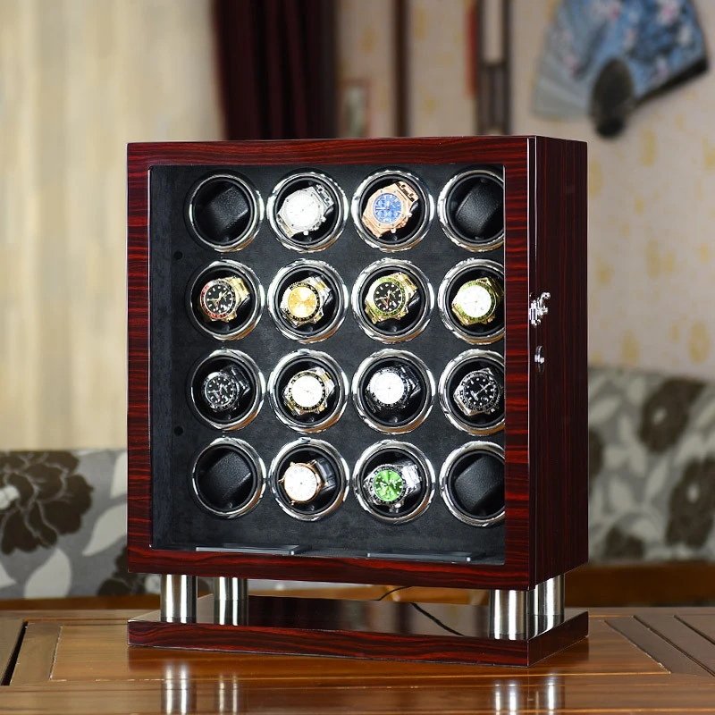 Automatic Watch Winder with 16 Slot Watches Wood Box Quiet Japanese Mabuchi Motor Adjustable Modes Watch Storage Winding Case