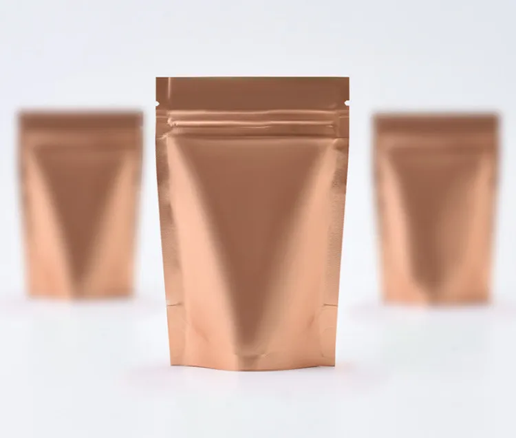 Wholesale 100pcs Matte Gold Aluminum Foil Zip Lock Packaging Bag Heat Sealing Bronze Pet Food Nail Powder Kitchen Spice Pouches