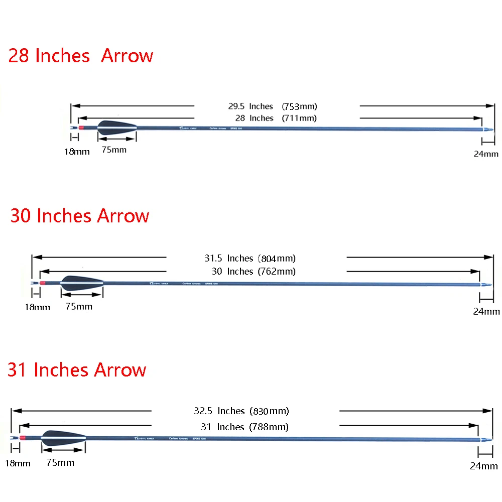 6/12/24Pcs Archery Carbon Arrows 28