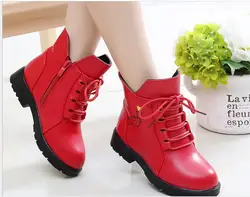 New Plus velvet Girl Leather red Boots Shoes For Girls Children Non-slip Warm Boots Fashion Soft Bottom Boys Girls Boots Kids