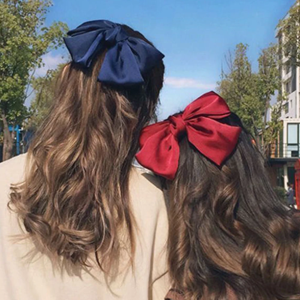 New Big Large Barrette Bow Satin Ribbon Hair Clip Tie Spring Headbands For Women Girls Fashion Hairpin Ponytail Hair Accessories