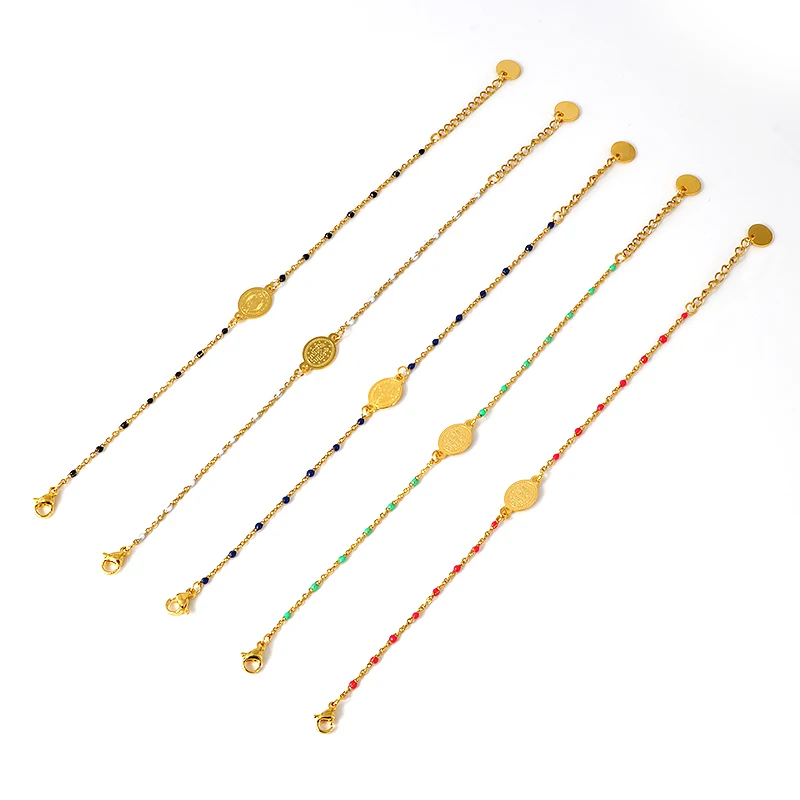 Colorful Beaded Religion Charm Bracelet For Women Jwelry Stainless Steel Gold Bacelet Choker Chain Bnagles Christian Wholesale