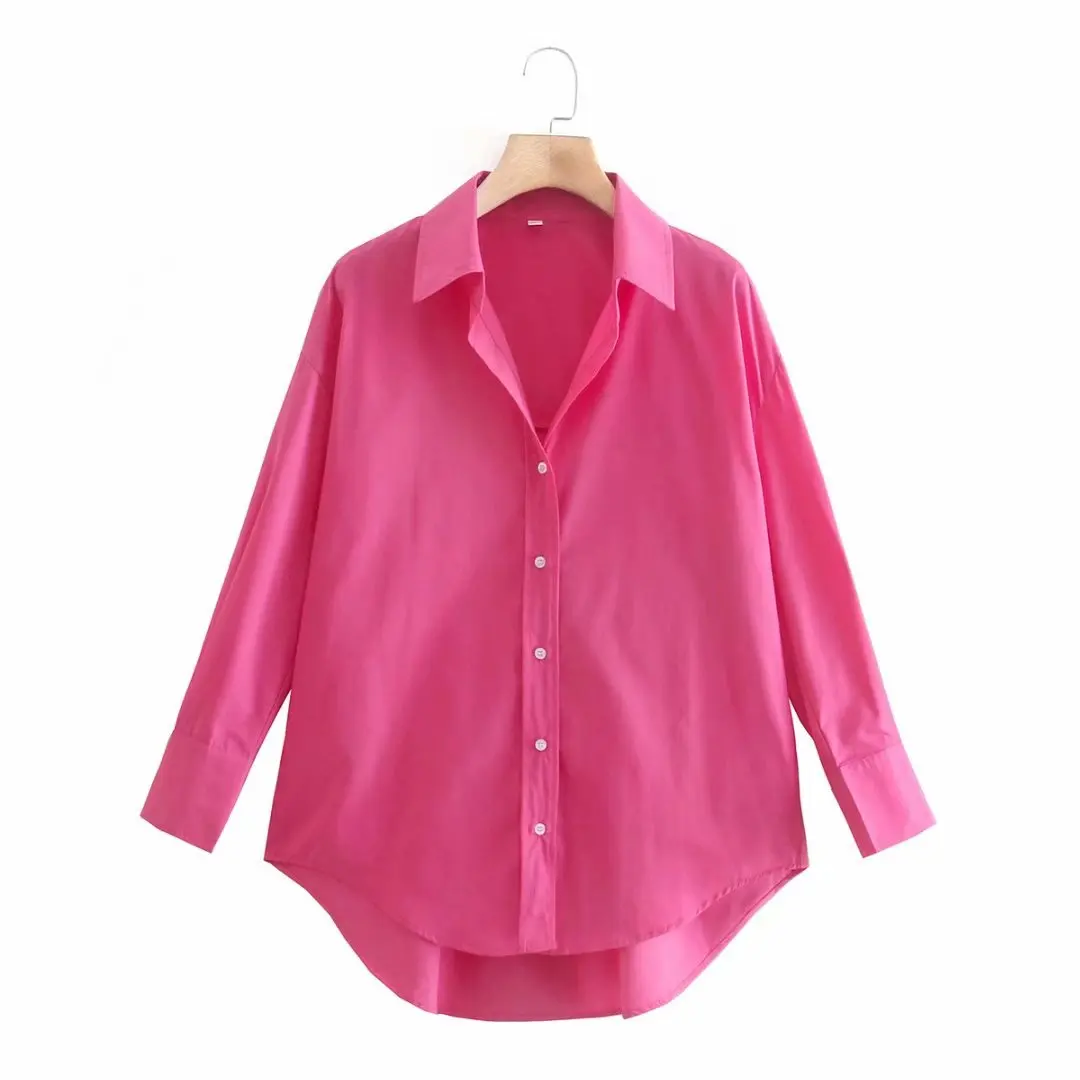 Zevity 2021 Women Simply Solid Colors Breasted Poplin Shirts Office Lady Long Sleeve Slim Blouse Roupas Chic Chemise Tops LS9541