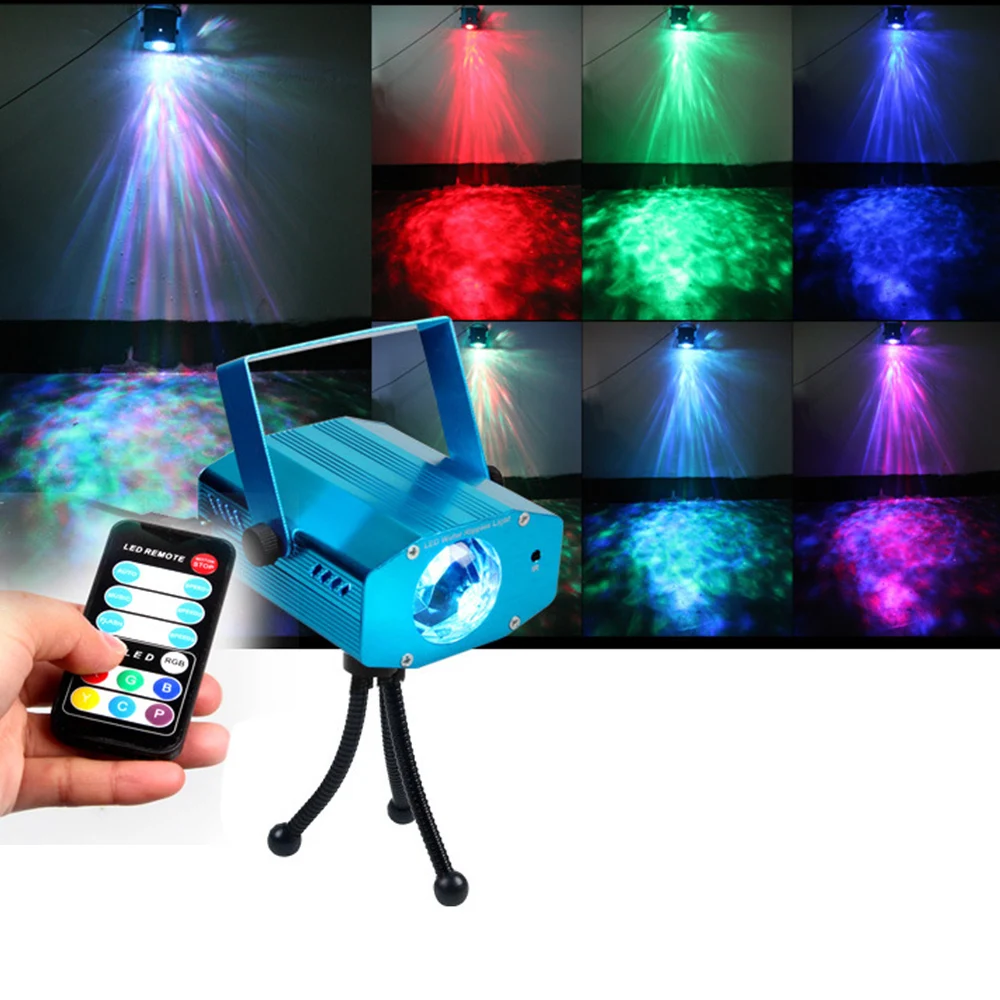 Proyector de luces LED con efecto de ondas de agua, luces de escenario activadas por sonido con Control remoto para DJ, KTV, discoteca, 7 colores