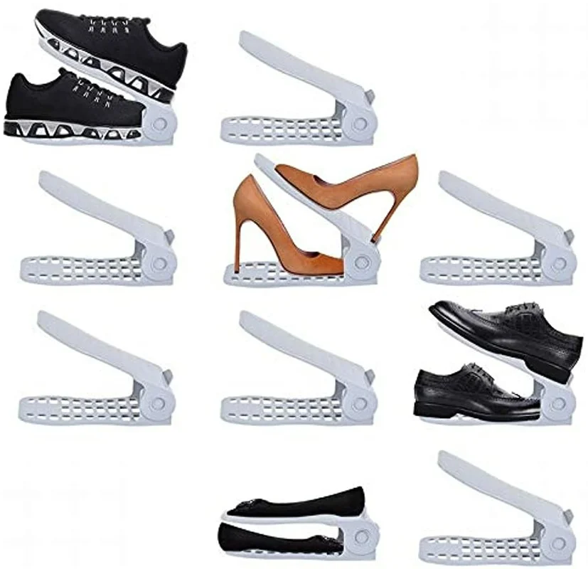 10pc Double Layer Adjustable Shoe Rack Organizer Shoe Box Stand Shelf Space Saving Closet Shoes Storage Rack Holder For Home