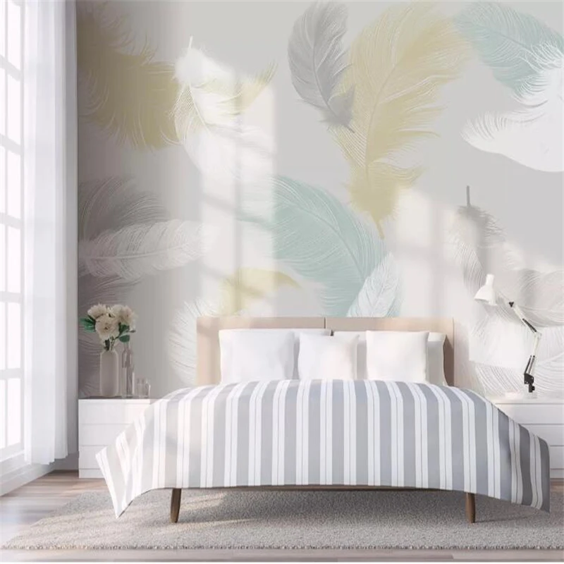 

wellyu Custom Wallpaper Original Nordic Simple Small Fresh Colored Feather Bedroom Wall papel pintado de pared papel parede