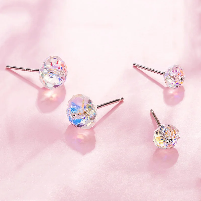 Simple Trendy Real S925 Silver Stud Earrings Crystals From Austria Piercing for Women Party Wedding Girls Jewelry