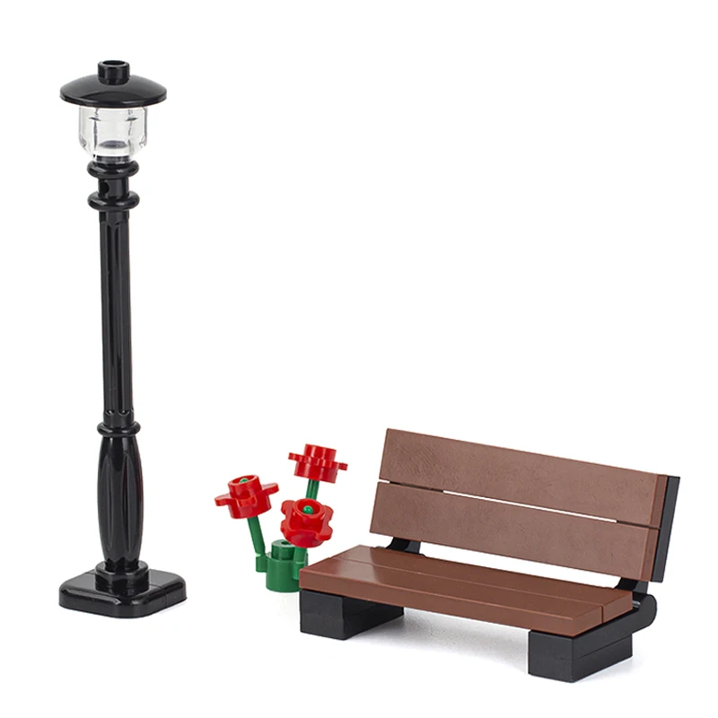 MOOXI Stadt MOC Baustein Teile Haus Möbel Kompatibel Action Figure DIY Kinder Spielzeug Park Bank Straße Lampe Ziegel MOC0017 – Detail 1