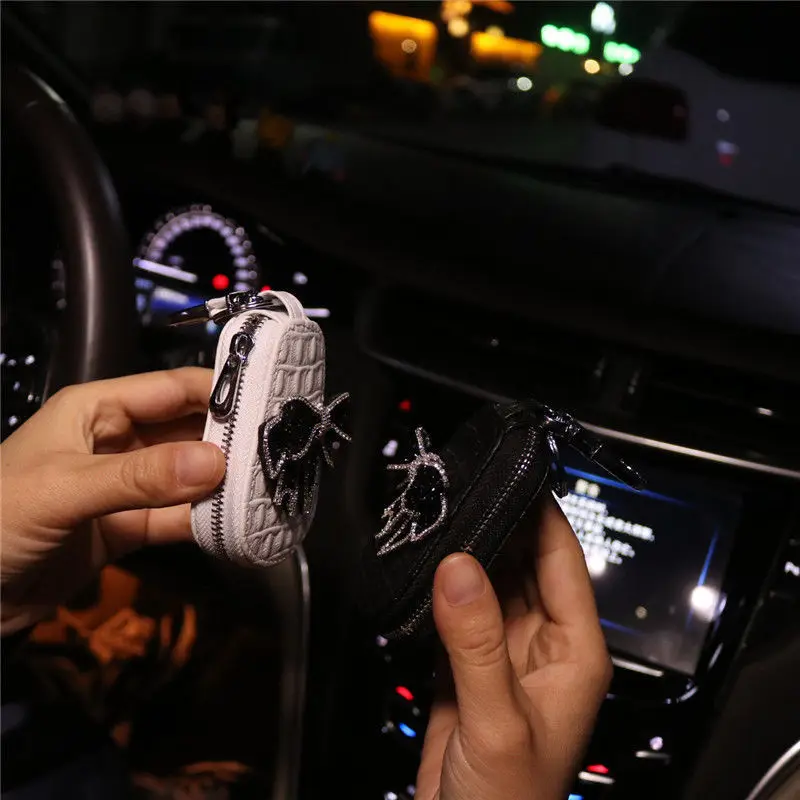 Car key case car key cover diamond-cut cute key case luxury keychain small wallet cartera llaves anahtar cüzdan key chain