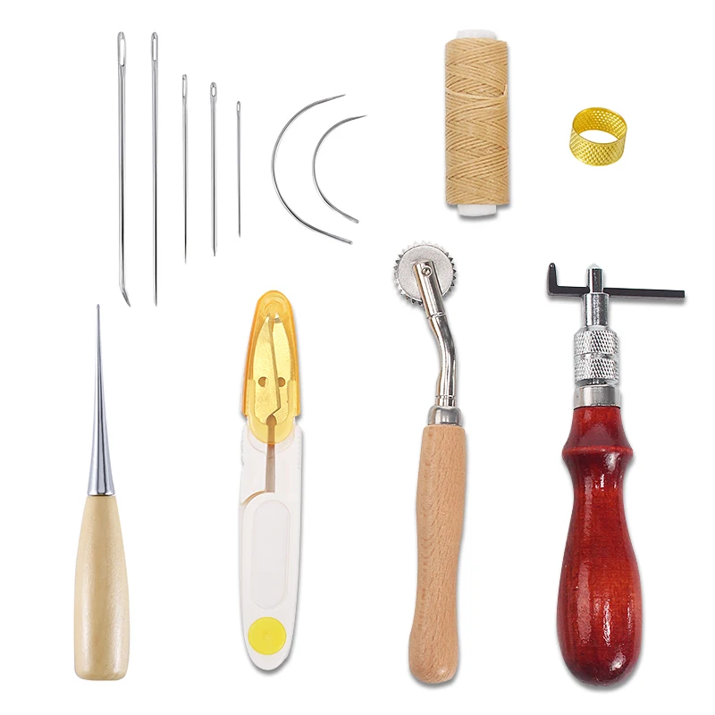 13 pieces of leather sewing kit DIY leather craft tools hand sewing cone needle tool with wax thread slotter scribing thimble