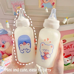 Cute Cartoon Strawberry Bear Glass Pacifier Water Bottle Straw Cup for Adult Children Milk Frosted Bottle Baby Feeding Bottles