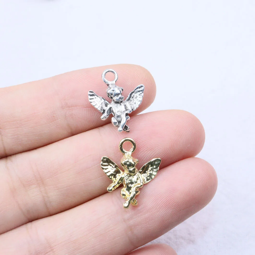 Eruifa 20pcs Lovely 3D 14mm Lovely Angel Zinc alloy Necklace Earrings Fashion Jewelry Handmade DIY Charms Pendant 2 Colors