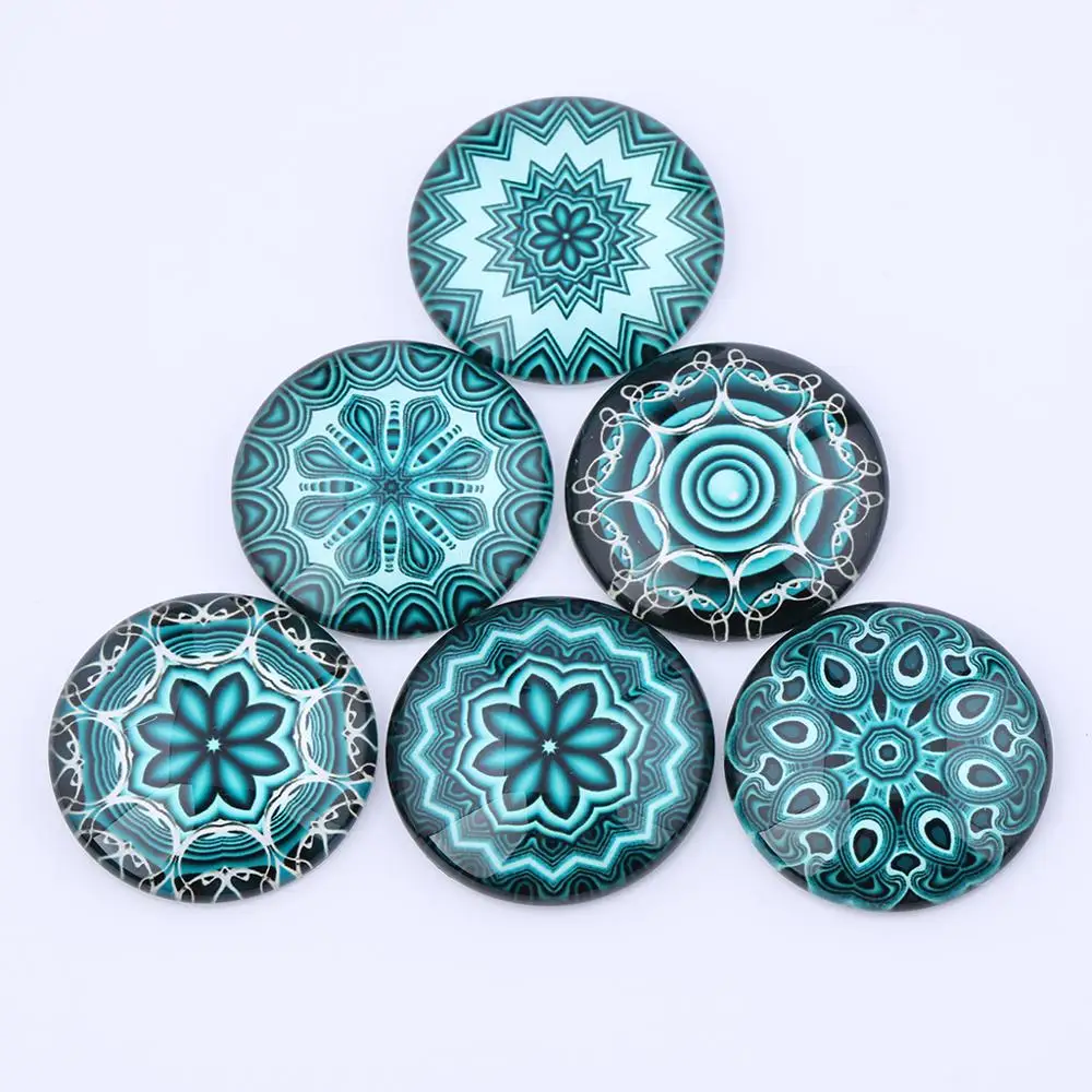 reidgaller mix blue mandala photo glass cabochon 10mm 12mm 14mm 18mm 20mm 25mm 30mm 40mm diy earrings pendant accessories