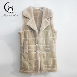 Casaco de lã natural com pele de ovelha, casaco feminino quente de couro, moda outono e inverno, colete de lã de ovelha