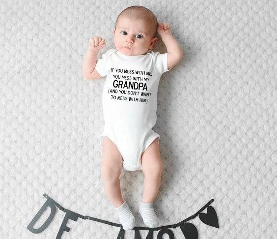 If You Mess with Me You Mess with My Grandpa Toddler Jumpsuit Costumes Newborn Baby Rompers Funny Playsuit