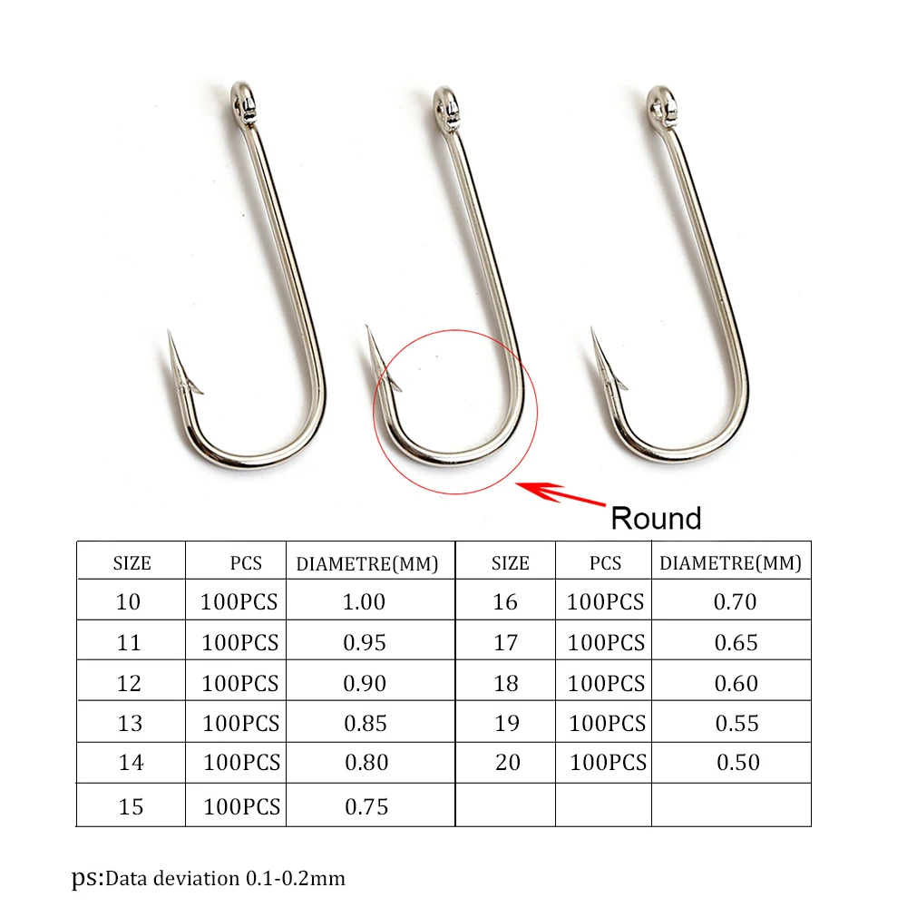 FISH KING 100Pcs Round Long Hand Fishing Hook High Carbon Steel Barbed Hook With Ring Fishhook for Carp Fishing Accessories 2335