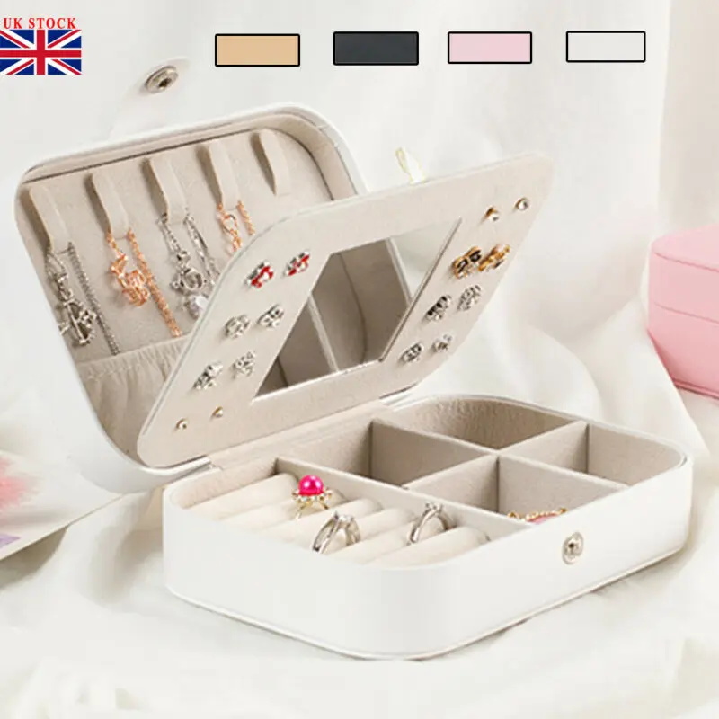 Ring Necklace Bracelet Jewellery Display Box Storage Vintage Double-deck Case Organiser Travel Leather Case Storage With Mirror