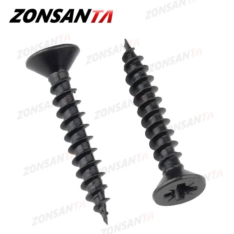 ZONSANTA 50Pcs M1.4 M1.7 M2 M2.3 M2.6 M3 M4 Carbon steel Black Cross recessed countersunk Flat head tapping screws Wood Screw