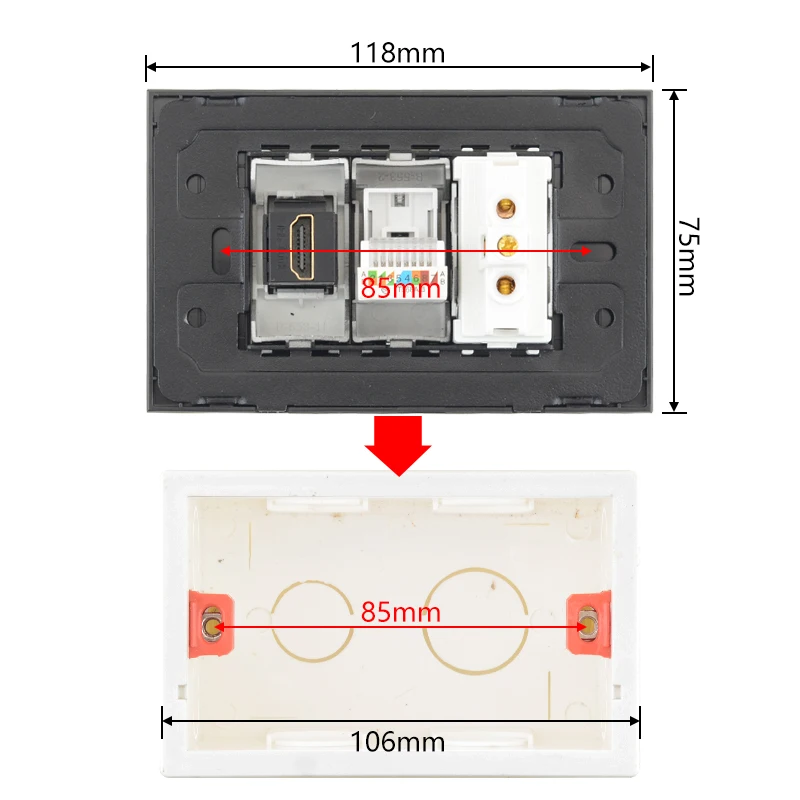 Serie T1-toma de corriente italiana con interruptor de luz para TV, TV satélite, RJ45, HDMI, 2 pines, datos USB, salida de la UE, vidrio negro, tipo 118