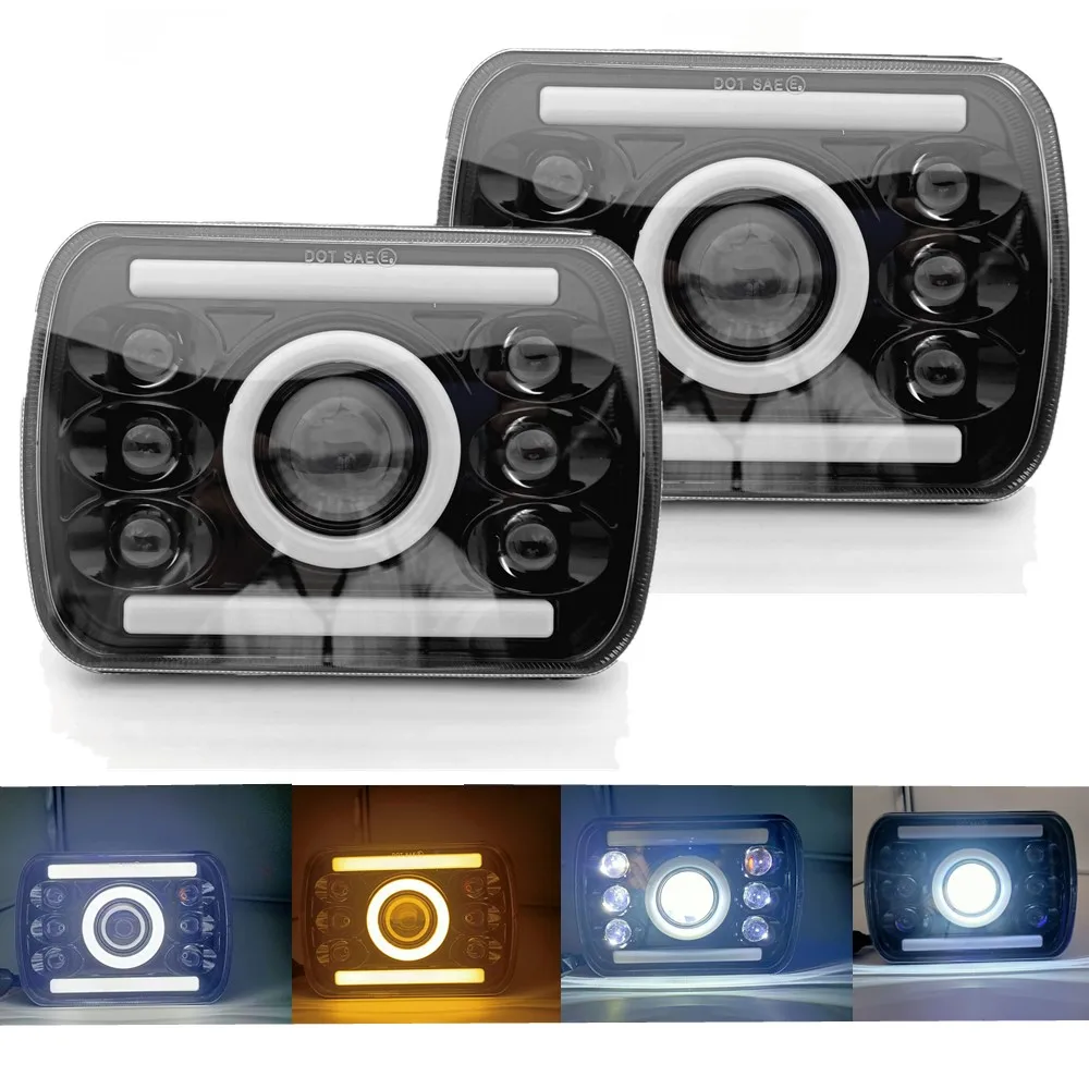 

2pc 5x7 Inch LED Headlights 7x6'' Sealed High Low Beam Angel Eyes DRL Turn Signal Headlamp For Jeep Wrangler YJ XJ Cherokee