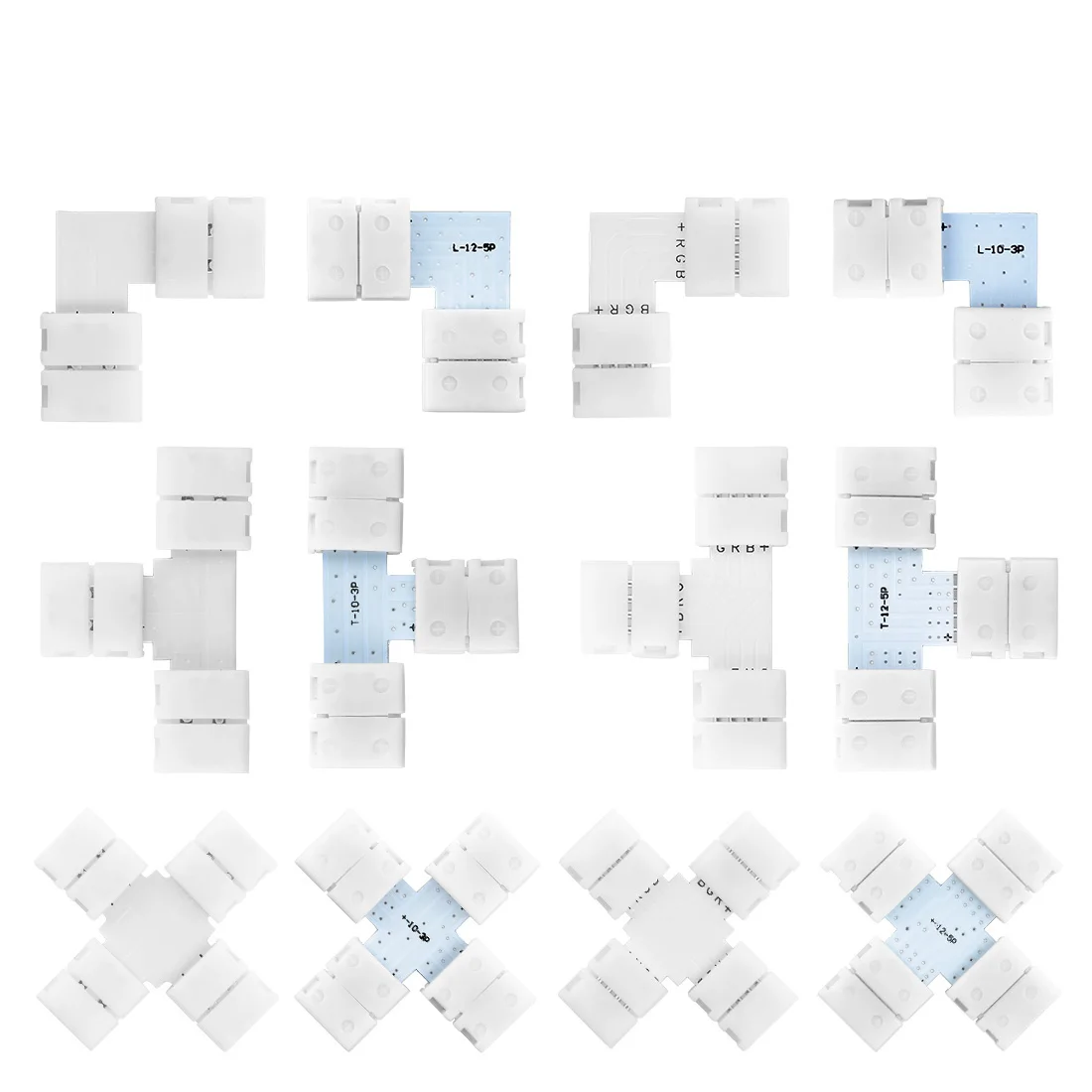 Corner Connector 2pin 3pin 4pin 5pin T L X Shape Solderless Connector 8mm 10mm 12mm Width WS2811 WS2812b Led Strip No Soldering