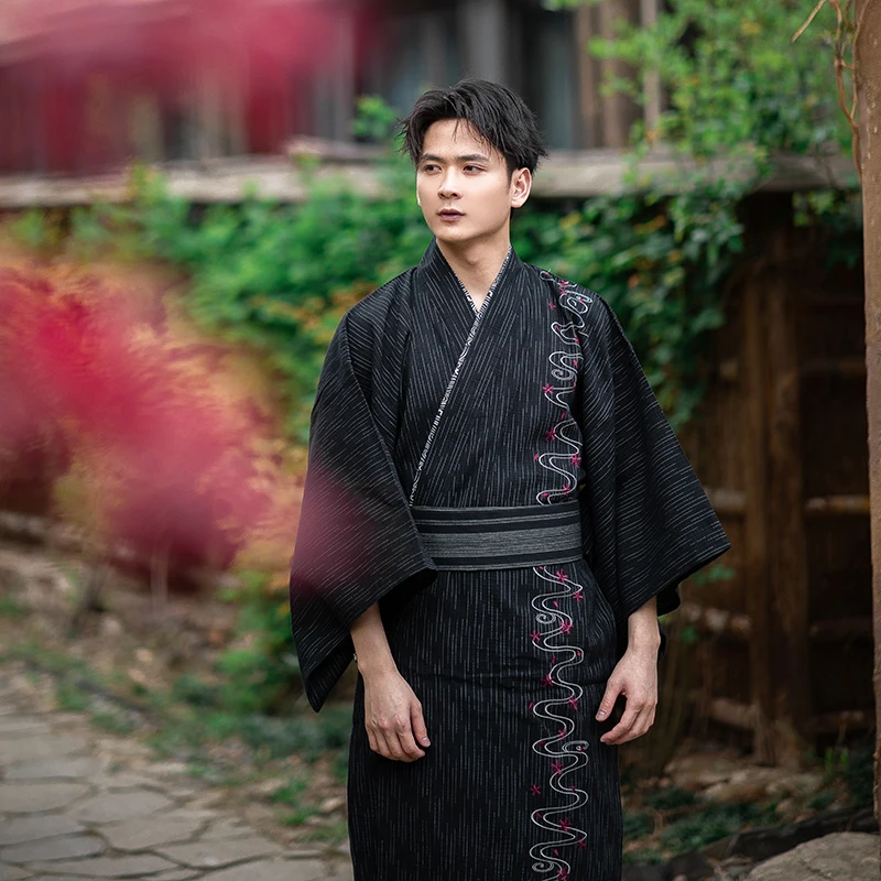 Kimono Suit Traditional Japanese Yukata with Belt Bathrobe Special Embroidered Homewear Costume
