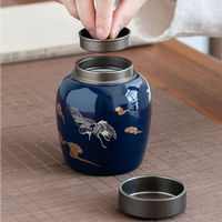Chinese-style Ceramic Tea Cans for Storage of Tea Sealed Cans for Household Kitchens Creative Portable Alloy Lid Storage Cans
