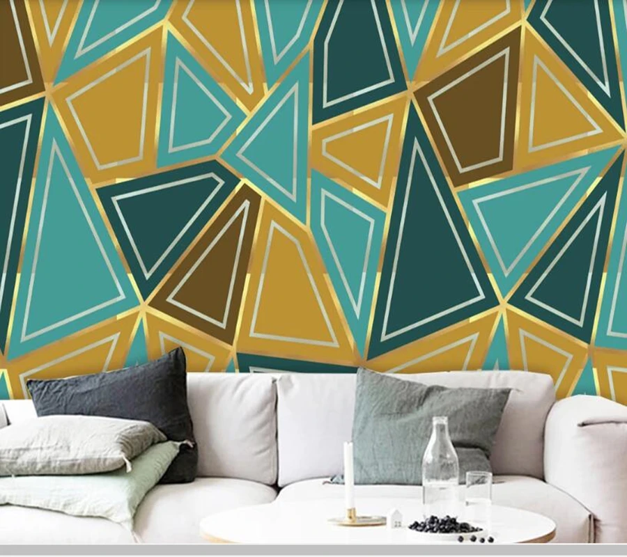 Papel de parede Golden light luxury simple abstract triangle geometric wallpaper,living room bedroom mural home decoration