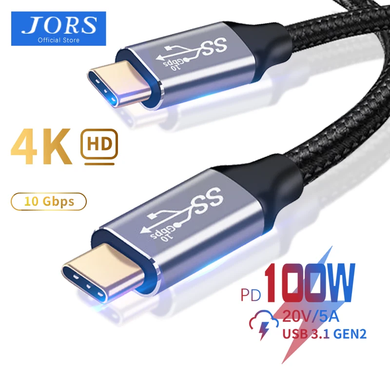 

JORS USB C to USB Type C Cable 100W 5A 20V 4K 60Hz Video PD Fast charge USB 3.1 Gen2 for Samsung S9 Macbook Laptop Huawei P30