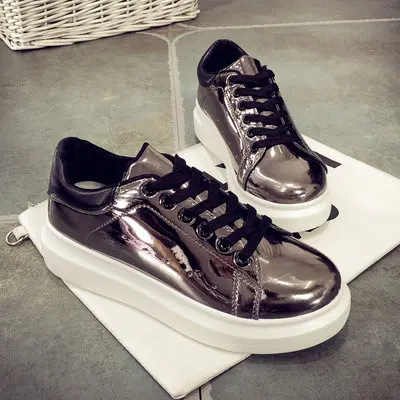 Mirror leather platform sports shoes student shoes New autumn shoes patent leather shoes low to help women's board shoes