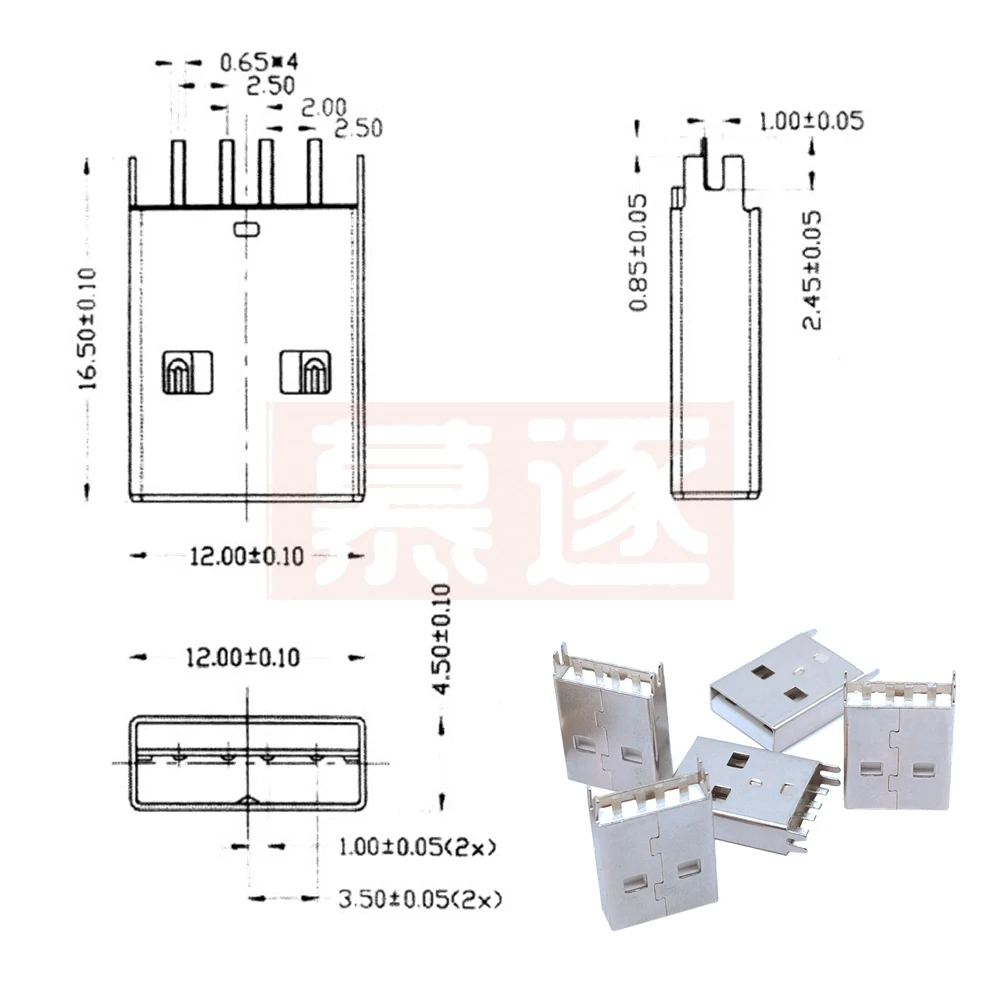 10Pcs Diy Usb Mannelijke Interface Spalk Plug-In Pcb Connector Socket Connector Een Type B Patch Straight Pin