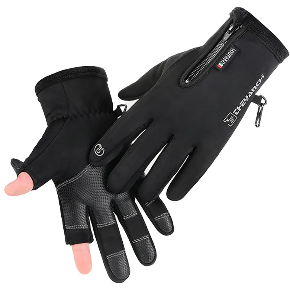 GOBYGO Fishing Gloves Non-slip Waterproof Windproof Warm Wrist Elastic Exposed Two-finger Touch Screen Full-finger Fishing Glove